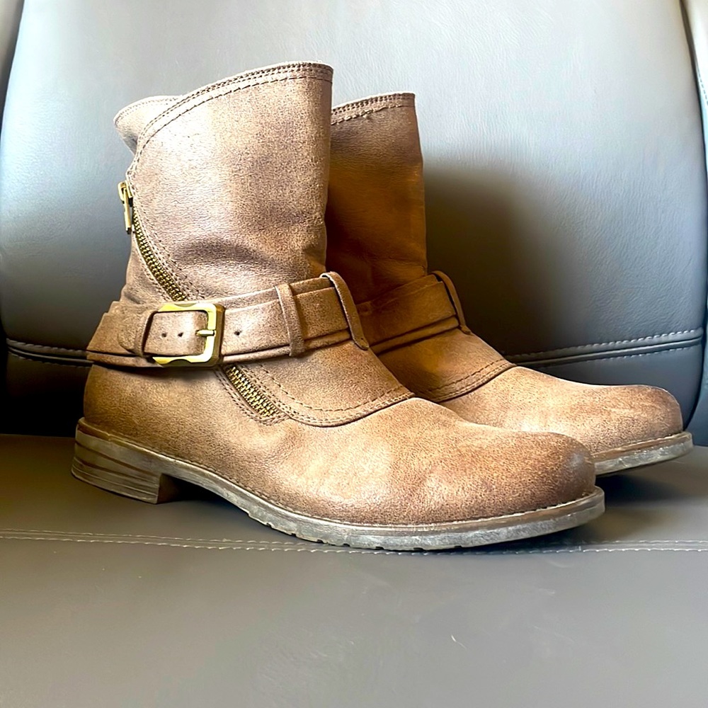 BareTrap Brown Leather Boots with Buckle.  Size 10.